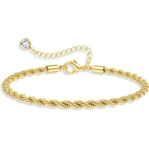 Chunky Gold Bracelet Cuff Bangle for Women Rope Chain Adjustable Trendy Jewelry